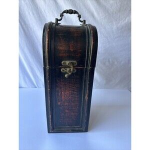 Vintage Hinged Wooden Wine Bottle Storage Gift Box Case Holder Brown 14'' Tall